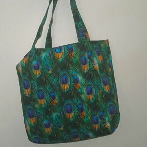 Peacock homemade sewn Purse with wallet and  two pockets inside